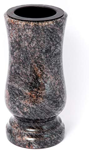 Afterglow Élégant vase funéraire en granit véritable, Himalaya, Hauteur : 20 cm, Diamètre : 10 cm, Résistant aux intempéries et au gel, Avec insert en plastique