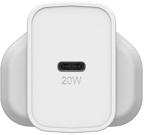 OtterBox USB-C PD UK Wall Charger 20W, Fast Charger for Smartphone and Tablet, Drop Tested, Rugged, Ultra Durable, White