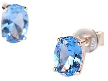 SALAN Pendientes De Topacio 1,8 Quilates Ovalado Azul Cielo Piedra De Nacimiento De Topacio 925 Pendientes De Plata De Ley para Mujer Joyería De Piedras Preciosas