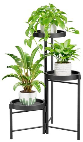iDavosic.ly Pflanzenständer Metall mit 3 Ebenen, Blumenregal Blumenständer Mehrstöckig mit Beinen für Zimmerecke, Wohnzimmer, Balkon, Terrasse, Hof (Schwarz)