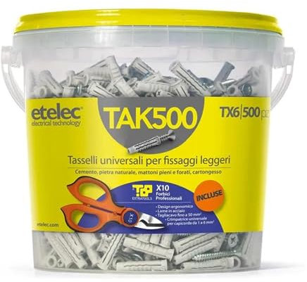 Kit Box 500 Tasselli Universali TX6 Nylon 6X30 Mm Vite 4,5×40 Mm + Forbice professionale