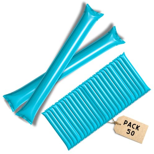 FUN FAN LINE - Pack 50 Pairs of Reusable Inflatable Clapping Sticks | Loud Thunder Sticks for Parties Football and Events | Sports and Celebrations Party Favors (Light Blue)