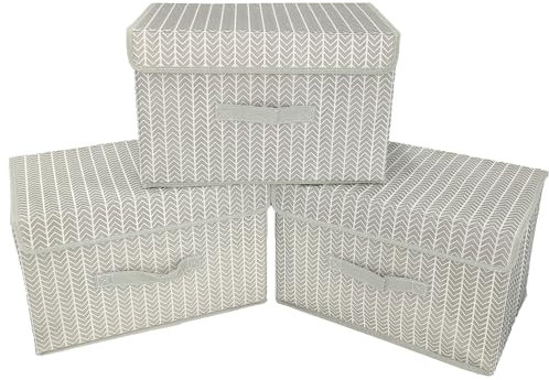Yalixuan Fabric Storage Boxes with Lids, Pack of 3, Wardrobe Storage Organiser, Foldable Storage Box for Clothes, Toy, Photo, Closet, Bedroom, Home, 38 X 25 X 25cm (Grey)
