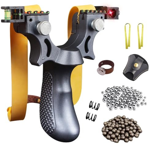 FENGQ Zwille Steinschleuder Profi Für Jagd Slingshot, Sport Outdoor Slingshot, Slingshot Schleuder mit 2 Ersatzgummi+200 Tonkugeln+100 Stahlkugeln für Anfänger & Profis, Schleuder