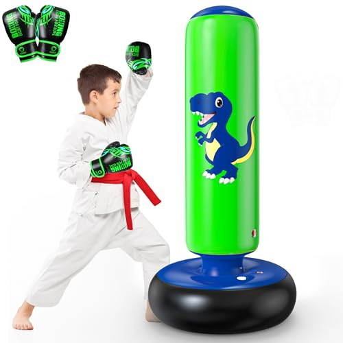 QPAU Sac de Boxe pour Enfants, Sac Boxe Gonflable Pied pour 3-8, Cadeaux pour GarçOns et Filles, Debout pour Enfants Set pour Pratique du Karaté, Taekwondo (Bleu, 48 inch)