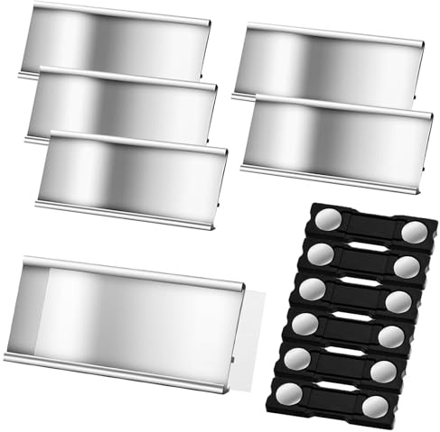 6 st namnskyltar för kläder, magnet, aluminium namnskyltar med stark dubbel magnet, professionell magnet, namnskylt med pappersficka, 70 x 22 mm (silver)