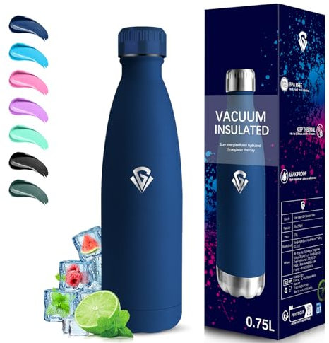 Grsta Borraccia Termica, Borraccia 750 ml, Senza BPA, Borraccie Acciaio Inox, Senza Perdite, Borracce Termiche, Acciaio Inossidabile 18/8, Borracce per Scuole, Campeggio, Viaggio, Fitness, Uffici