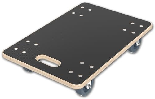 SUBTLETY Rullbräda, transportvagn, transporthjälp med 4 hjul, 60 x 40 x 14,5 cm, bordstransportvagn, möbelskoter med 2 parkeringsbromsar, transport, rullbrädor upp till 200 kg för möbler och växter (1