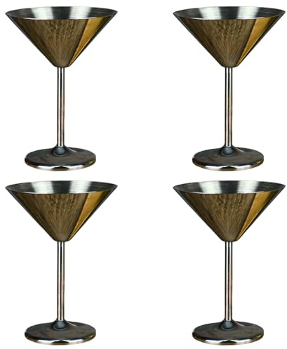 Juego de 4 copas de cóctel de acero inoxidable, copas de vino de metal irrompibles para restaurantes y fiestas, acero 304 resistente para bebidas frías