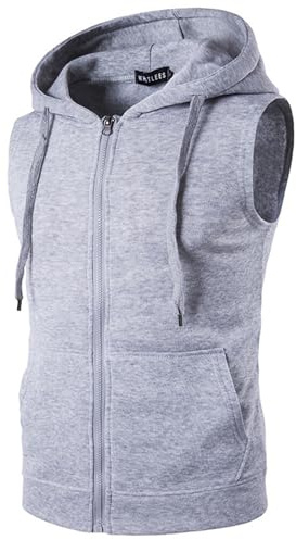 Sweat à Capuche sans Manches pour Homme, débardeur de bodybulding avec Poche zippée, Gilet à Capuche pour entraînement Musculaire