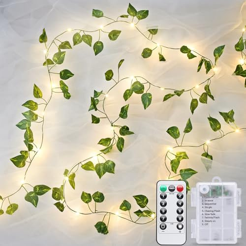 JMEXSUSS Vines Fairy Lights Battery Operated,33Ft 100 LED Pothos Leaf | Vine Lights ,Fairy Lights with Vines for Bedroom,Wall,Weddings and Party