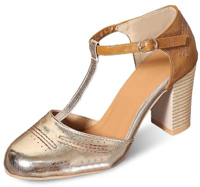 Zapatos de tacón de cuña para mujer Zapatos de moda para mujer con puntera cuadrada y tacón grueso, zapatos casuales cómodos para el día a día y fiesta de cerveza Zapatos sexy para mujer 44, dorado