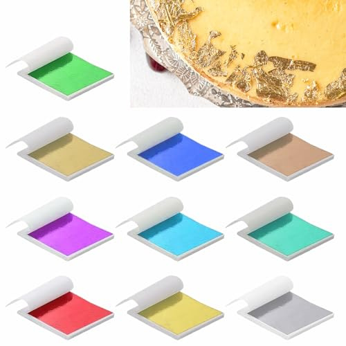 200 Sheets Gold Leaf Sheets, ZODKSNO 9 * 9cm Foil Paper Imitation Silver Foil for Arts and Crafts Nail Art (10 Colors)