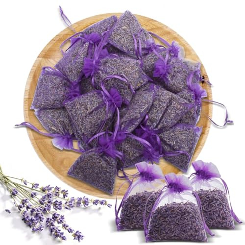 Lot de 20 Sachets De Lavande Séchée 100% Naturelle pour Tiroirs Et Armoires, Parfum Puissant Et Frais pour La Maison