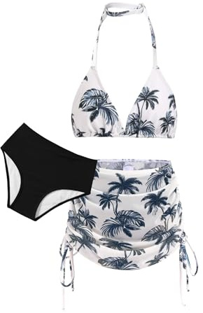 Arshiner Ragazze 3 Pezzi Bikini Set Bambina con Gonna Estiva Stampa Floreale Costumi da Bagno per Ragazza 11-12 Anni