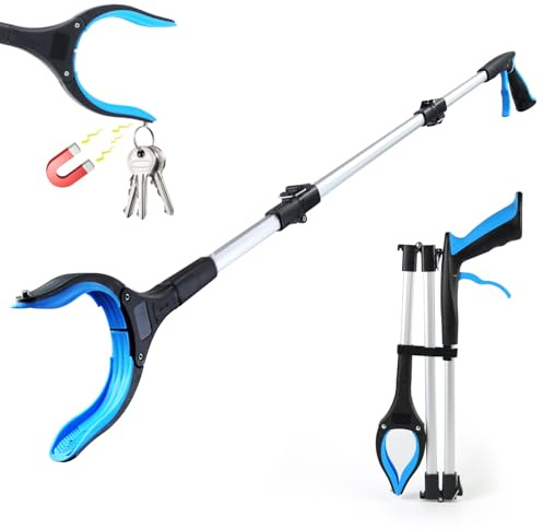 Qcdou Pinza Raccogli Oggetti, 110 cm Pinza Telescopica Prendi Oggetti, Pieghevole, con Punte Magnetiche, Ganasce Larghe, Strumento per Disabili, Pinza Raccogli Rifiuti(D)