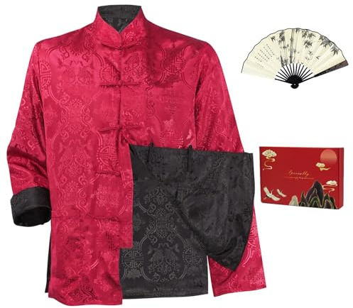 YOOCHUENG Disfraz China Hombre de Estilo Tang (EU 46-56),Chaqueta Hombre | Tallas (M/XL/XXL),Reversible,Hanfu Tradizionale Chino Hombre,Chaqueta de Manga Larga para Kung Fu y Tai Chi,Regalo para Papá