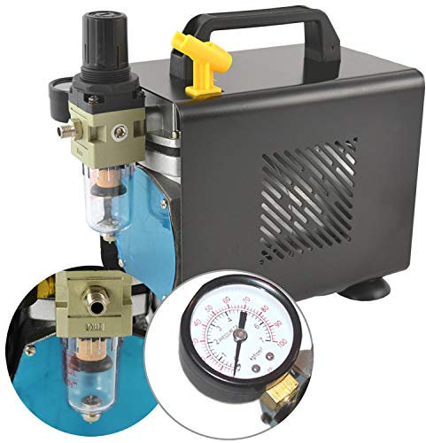 AMUR Profi-Airbrush Kompressor Ultimate-I-Das Standard-Gerät f. d. Anfänger m. Anspruch sowie f. d. Fortgeschrittene f. individuellen Airbrush-Set Aufbau, Einstellbarer Druck, mit Manometer