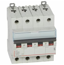 408118 Disjoncteur tétrapolaire 20A - 4P Courbe D - 6/10kA - À vis - Legrand DX3