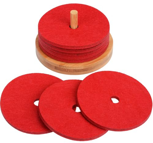 Gräwe Sottobicchiere in Vetro, Feltro Sottobicchieri Set con Titolare di bambù, 8 Pezzi Rot