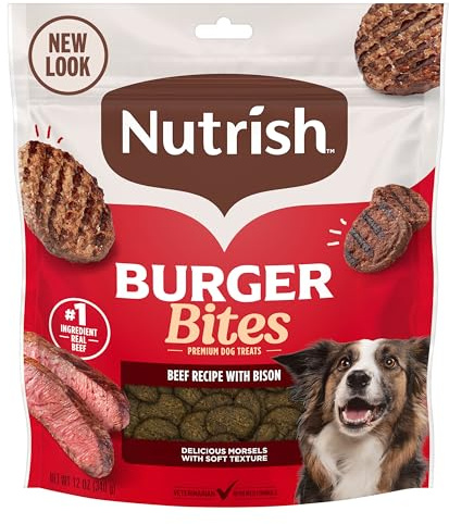 Nutrish Burger Bites Beef Recipe with Bison Premium Dog Treats, 12 oz. Pouch (Rachael Ray)