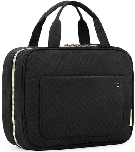 BAGSMART Toiletry Bag Travel Bag with Hanging Hook, Water-resistant Makeup Cosmetic Bag Travel Organizer for Accessories, Shampoo, Full-size Container, Toiletries (Black, Medium)
