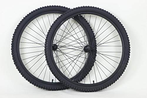 26 inch Mountain Bike Bicycle Wheels for Threaded Spin On Freewheel for Rim Brakes with 26 X 2.1 Tires and Tubes Black