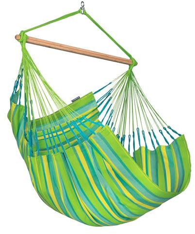 La Siesta® Domingo – Hängematte Komfort für den Winter, Funktionsfaser, kolumbianische Herstellung, große Oberfläche, Stabilisator Bambus, Entspannung im Freien – Lime, Comfort