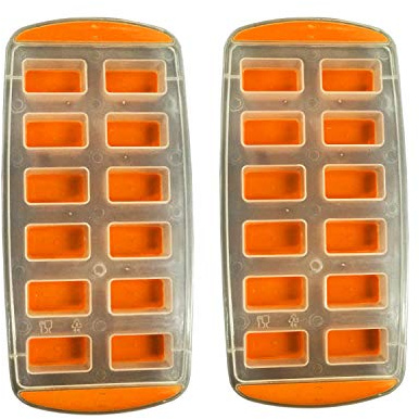 Ice Cube Trays 2 Pack, Easy-Release Silicone and Flexible 14-Ice Trays, LFGB Certified and BPA Free, Stackable Durable and Dishwasher Safe (Green/Orange) (Orange)