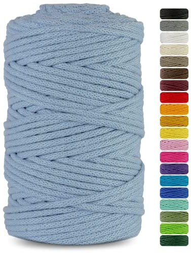 Netuno 1x Makramee Garn Hellblau 5 mm 100 m Baumwollkordel mit Baumwollkern Textilgarn Kordelband Naturgarn Naturbaumwolle Garn für Makramee Baumwollgarn Dekoschnur farbig Cotton Cord Macrame