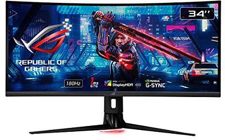 ASUS ROG Strix 34” Gaming Monitor (XG349C) - UWQHD (3440 x 1440), 180Hz, 1ms, Extreme Low Motion Blur Sync, 135% sRGB, G-Sync Compatible, DisplayHDR 400, Eye Care, USB-C, DisplayPort, HDMI, Black