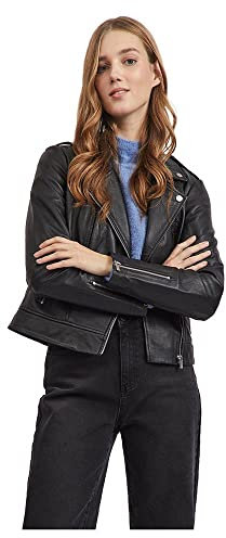 Vila Damen Vifeli Leather Jacket Su - Noos, Schwarz, 40 EU