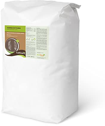 CULTIVERS Harina de Pluma 20 kg. NPK 12-2-1. Abono orgánico para Plantas con Alto Contenido en Nitrógeno. Huertos, arboles Florales/frutales y Plantas Ornamentales
