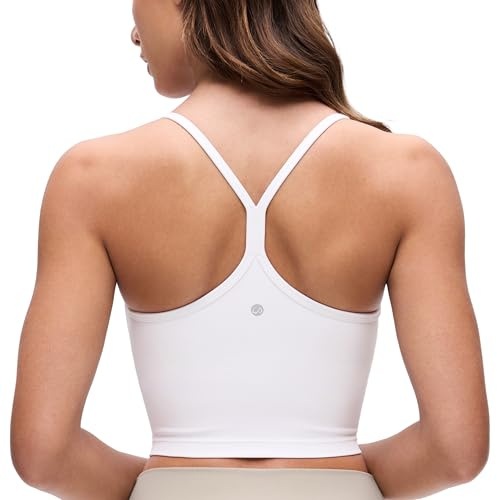 CRZ YOGA Butterluxe Y-formade Crop Tops | Lätt stöd, Avtagbara vadderingar, Yoga, Extremt mjuk, Rund halsringning, Spaghettiband, Långa sport-BH:ar för kvinnor