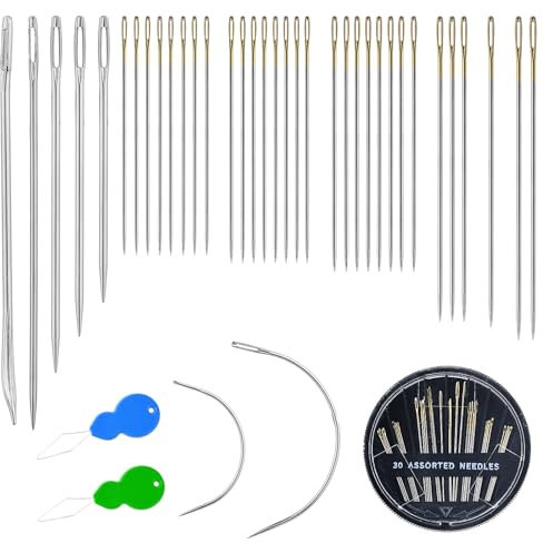 simarro Hand Nähnadeln Set, 7Pcs Multifunktion Nähen Leder Nadeln mit 30Pcs Hand Nähnadeln mit 2 Nadeleinfädler für Polsterung Leder Teppich Leinwand Reparatur DIY Handarbeit Nähen Needles nadel