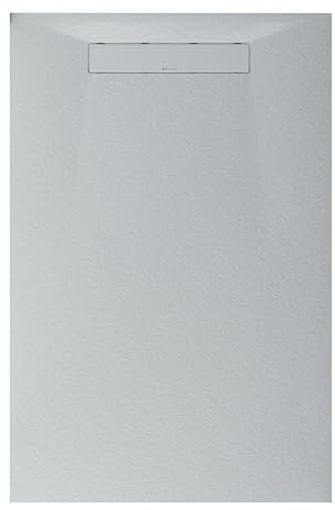 Bernstein Duschtasse LAVOA 90x140 cm Weiß matt flache Mineralguss-Duschwanne in Steinoptik mit Rutschhemmung, zuschneidbar, UV-beständig, hygienisch und inklusive Ablaufgarnitur sowie drehbarem Siphon