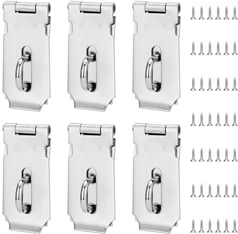 JOIKIT 6 PCS 3 Inch Padlock Hasp, 304 Stainless Steel Door Security Clasp, Door Latch Lock with Screw, Shed Lock Hasp for Home Door, Cabinet, Gate