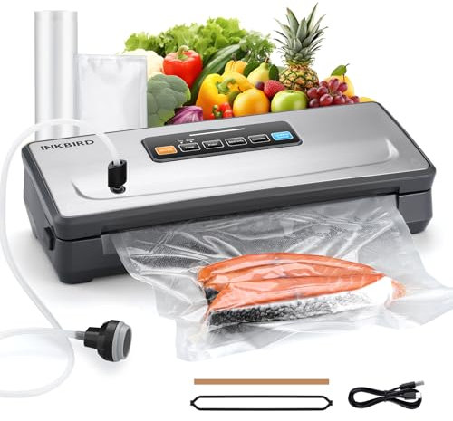 INKBIRD Electric Cordless Vacuum Sealer Machine, Rechargeable 10-In-1 Food Vacuum Sealers Machine with Bag Storage and Cutter, 5 Food Modes with Starter Kits, Portable & Airtight