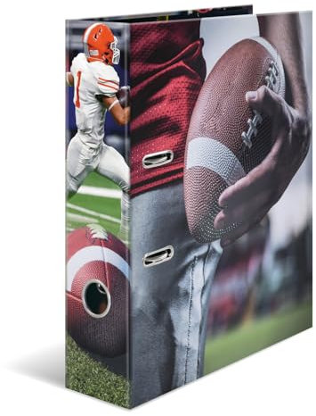 HERMA A4 Lever Arch File American Football, 70mm Spine, Heavy Duty Folder with Sport Motif, Glossy Finish & Inner Print, Kids Ring Binder, Archiving Folder & Storage File Organizer
