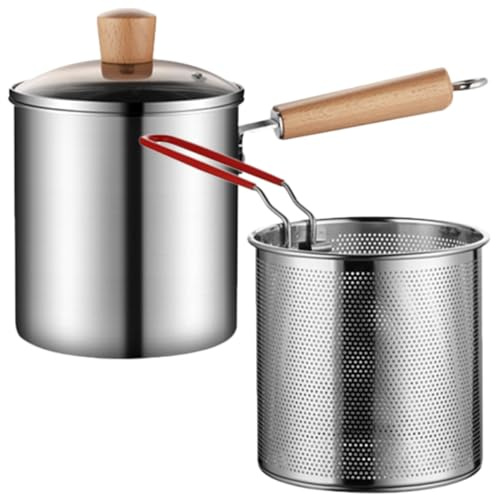 Sosoport Sartén De Acero Inoxidable Freír Doméstica Cesta para Freír Incluida Sartén Profunda Filtro para Cocinar Alimentos Cocina