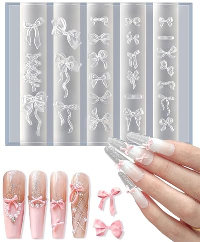 FUGLUS 3D Gel Nail Art Sculpture Moule en Silicone Arc Nail Charms, Moules de Coulée Nœud Charms Ongles Pochoir pour Nail Art Résine, Moules à Ongles Pochoirs en Silicone Professionnels