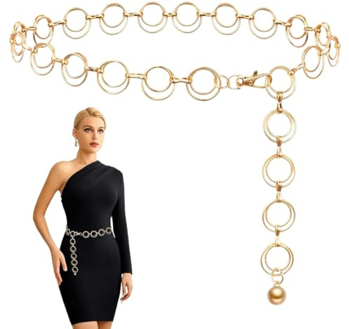 Ceinture Femme en Métal, 1 article Ceinture Chaine pour Femme, Boucles Réglables, Chaîne de Taille en Métal Réglable Ceinture Tendance pour Robe, Jeans, Cowgirl