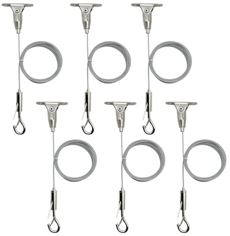 6 Pack 5ft Ceiling Sign Hanger Wire Kit, 59 Adjustable Suspension Hanging Cable Wire with Hook Wall Mount Suspension Cable for LED Screen, Billboard, Lights ,Mirror Picture , Holds Up to 10KG
