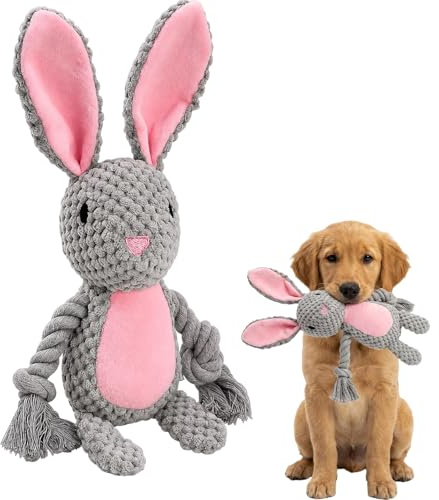 XZSKD Dog Rope Toy, Indestructible Dog Toys for Interactive Play, Strong Dog Toys for Puppies and Medium Dogs, Unbreakable Dog Toys with Cotton Rope, 24x10x6 cm Grey Rabbit Design