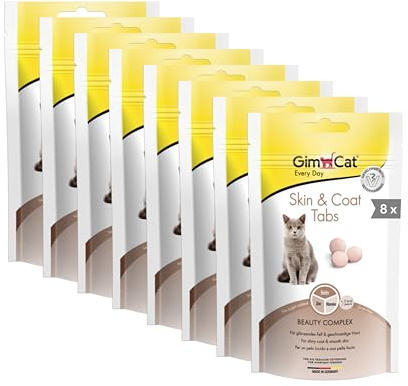 GimCat Skin & Coat-tabletter - Funktionella kattsnacks bidrar till en förbättrad päls och hud - 8 st-förpackning (8 x 40 g)