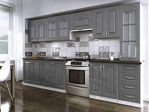 Tendencio Cuisine complète 320 cm Dina Grise avec moulures Style Moderne et Contemporain