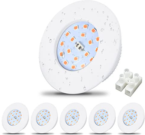 Allesgute LED Einbaustrahler Flach 230V 5W WarmWeiß LED Spot Set 500lm Mini Rund Slim Weiß IP44 Bad Einbauleuchte 30mm Einbautiefe Spots für Badezimmer, Küche, Wohnzimmer, 6er Set