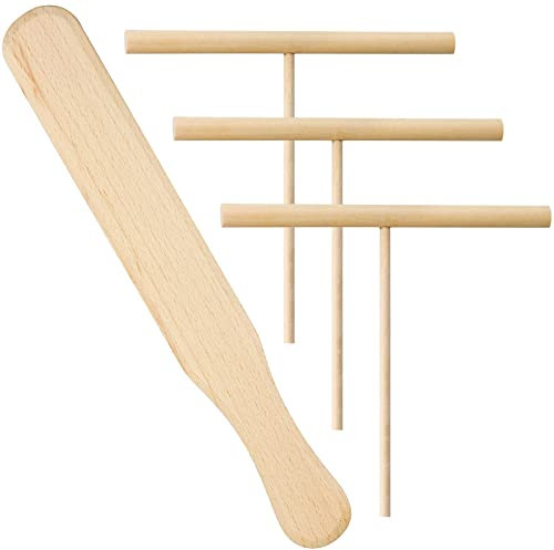 BLUESEABUY Set di 4 Spatole per Crêpe Distributore di Impasto e Spatola in Legno a Forma di T per Pancake per Deliziose Pancake