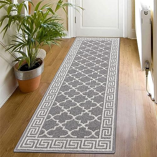SHACOS Hallway Runner Rug 50x150 cm Non Slip Grey Narrow Hall Runner Rug Kitchen Washable Carpet Runner for Hallway Kitchen Entryway Laundry Room
