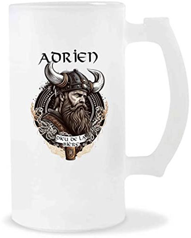 Planetee Chope de Bière Adrien Design Viking | Verre à bière pinte Cadeau Apéro Humour alcool pour amateur de bière